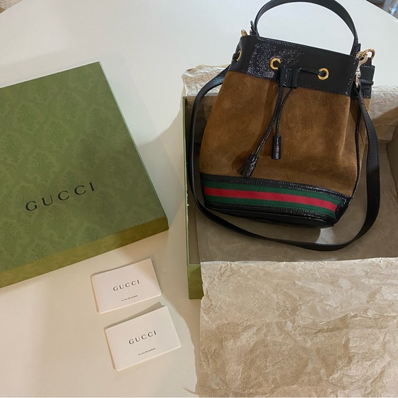 Gucci Suede Ophidia Bucket Bag With Web Detail - Picture 5 of 17